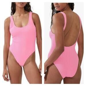 New COTTON-ON Body Scoop Back One-Piece Cheeky Swimsuit Malibu Pink Crinkle XL
